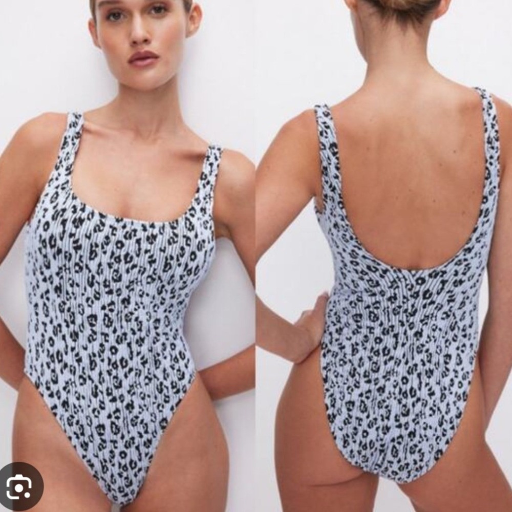Good American Always Fits Textured Leopard Print Swimsuit Blue XXS/XS NEW resort